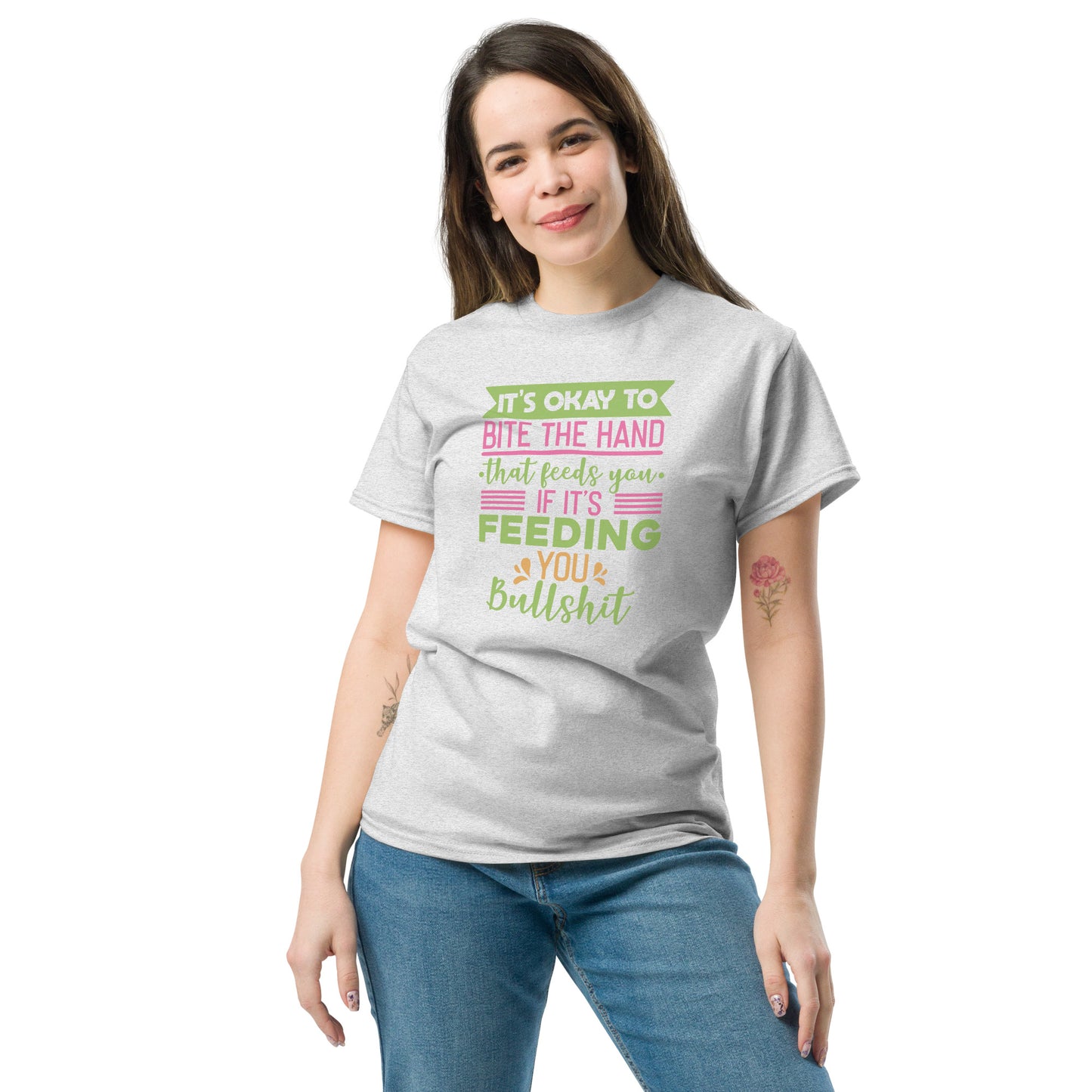 It's OK To Bite The Hand That Feeds You, Feeding You Bullshit, Funny T-Shirt, Irreverent Shirt, Ironic T Shirt, Sarcastic Tee-Shirt