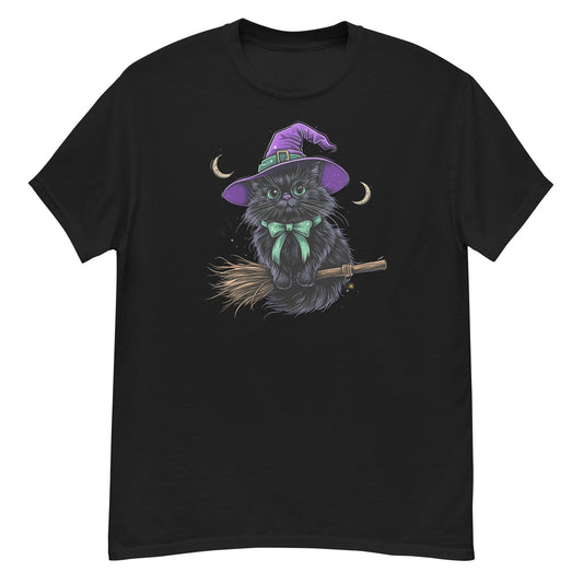 Witchy Kitty Halloween, Cute Cat Riding A Broomstick T-Shirt, Halloween Tee-Shirt, Witch's Cat Shirt, Kitten Tee