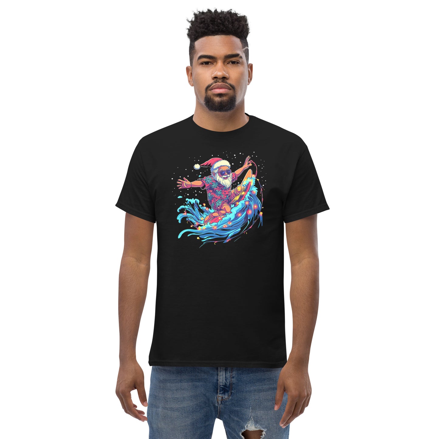 Surfing Santa, Christmas T-Shirt, Xmas Tee, Funny T-Shirt, Ironic T Shirt, Witty Shirt, Father Christmas, Seasonal