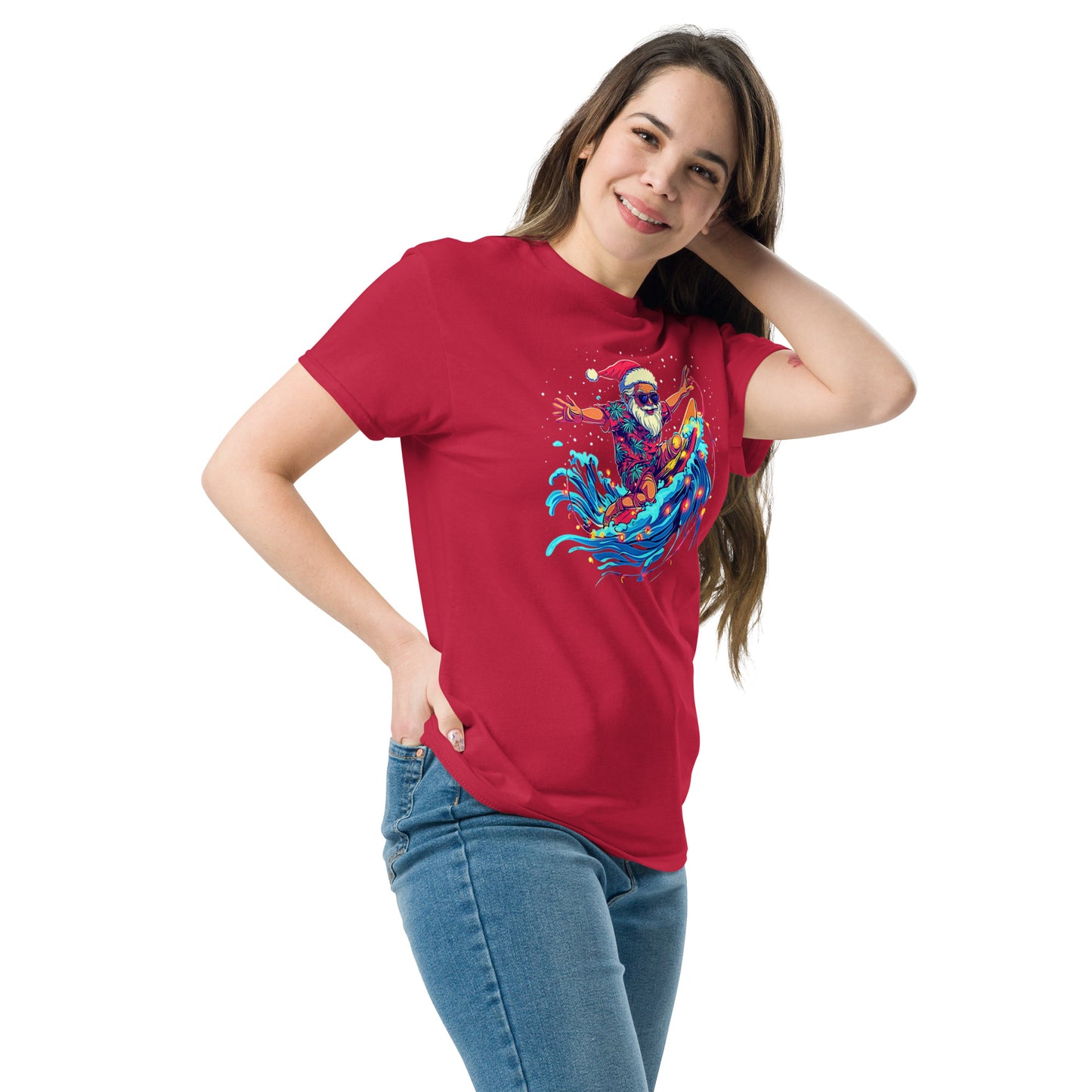 Surfing Santa, Christmas T-Shirt, Xmas Tee, Funny T-Shirt, Ironic T Shirt, Witty Shirt, Father Christmas, Seasonal