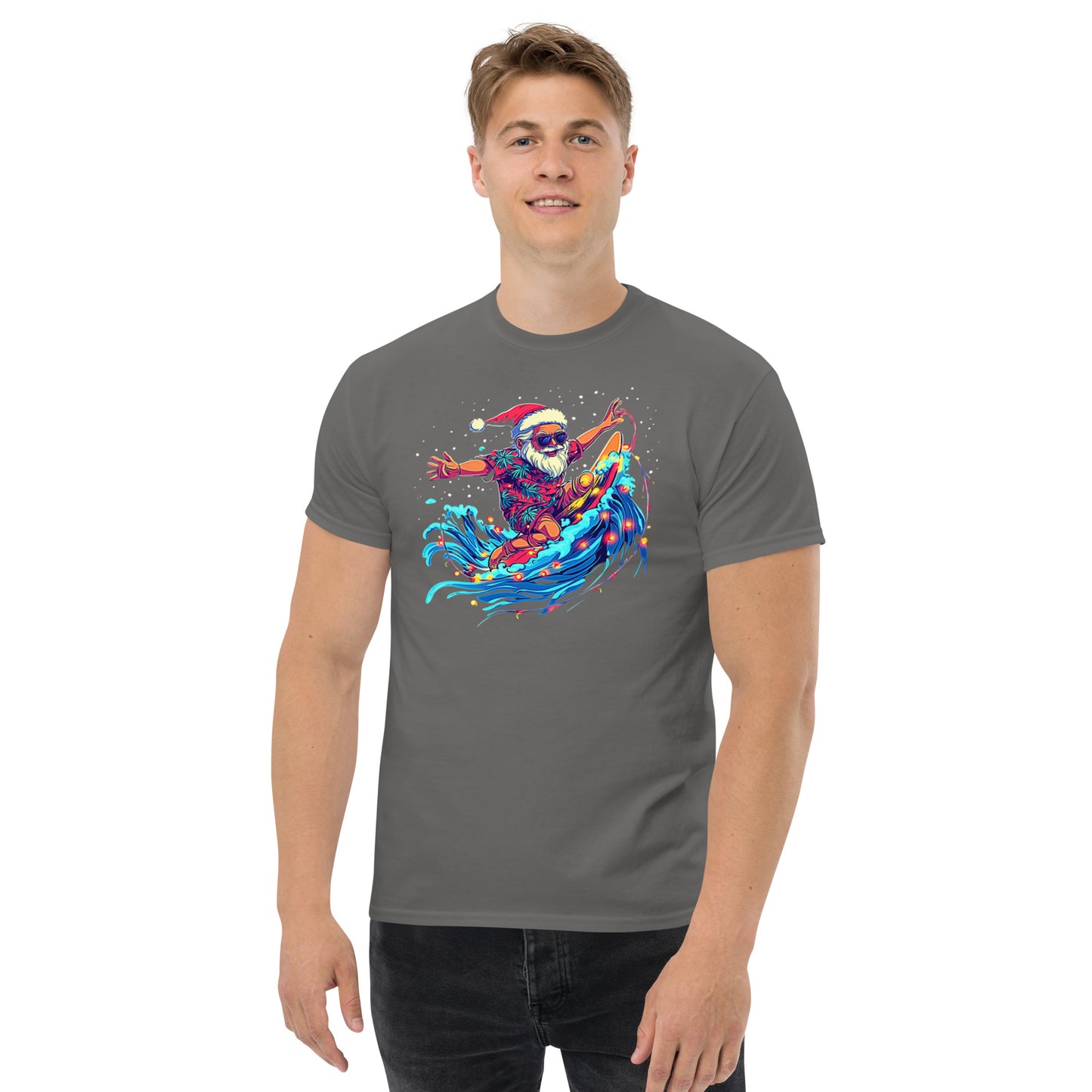 Surfing Santa, Christmas T-Shirt, Xmas Tee, Funny T-Shirt, Ironic T Shirt, Witty Shirt, Father Christmas, Seasonal