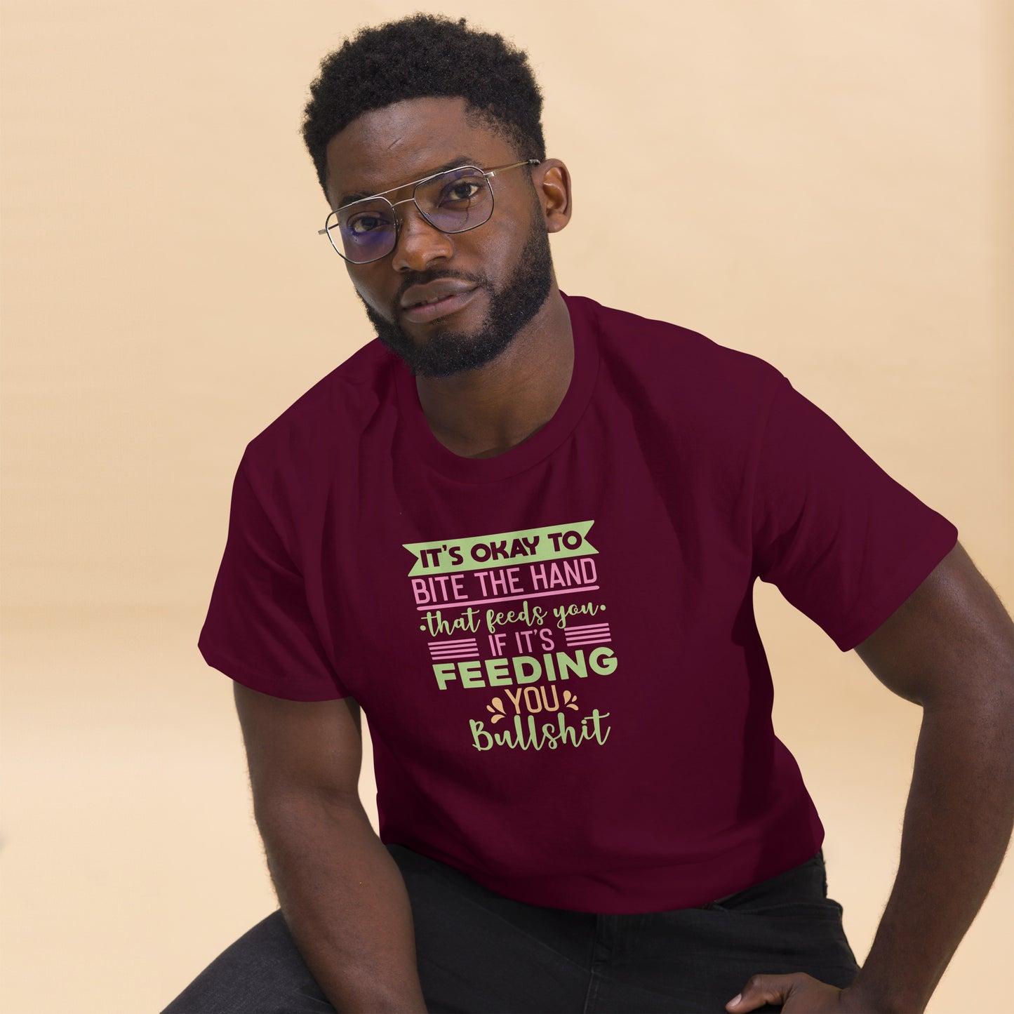 It's OK To Bite The Hand That Feeds You, Feeding You Bullshit, Funny T-Shirt, Irreverent Shirt, Ironic T Shirt, Sarcastic Tee-Shirt