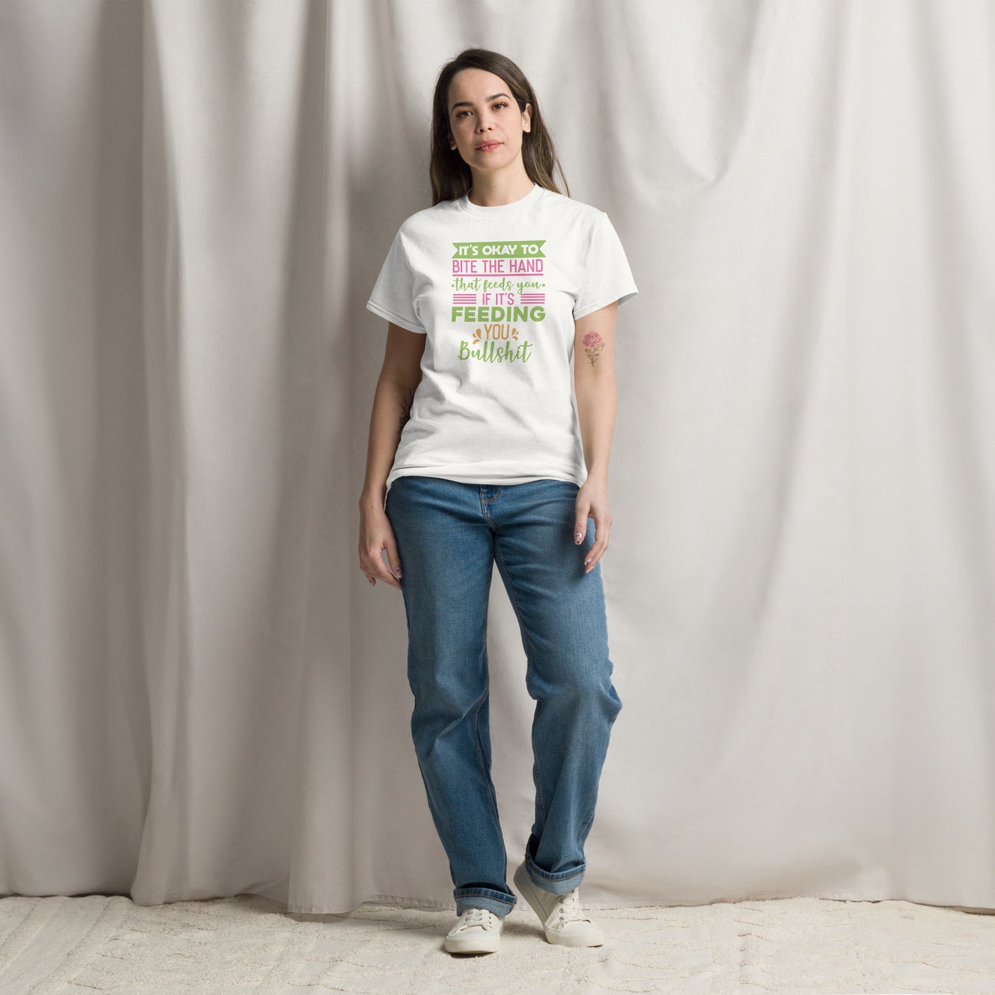 It's OK To Bite The Hand That Feeds You, Feeding You Bullshit, Funny T-Shirt, Irreverent Shirt, Ironic T Shirt, Sarcastic Tee-Shirt