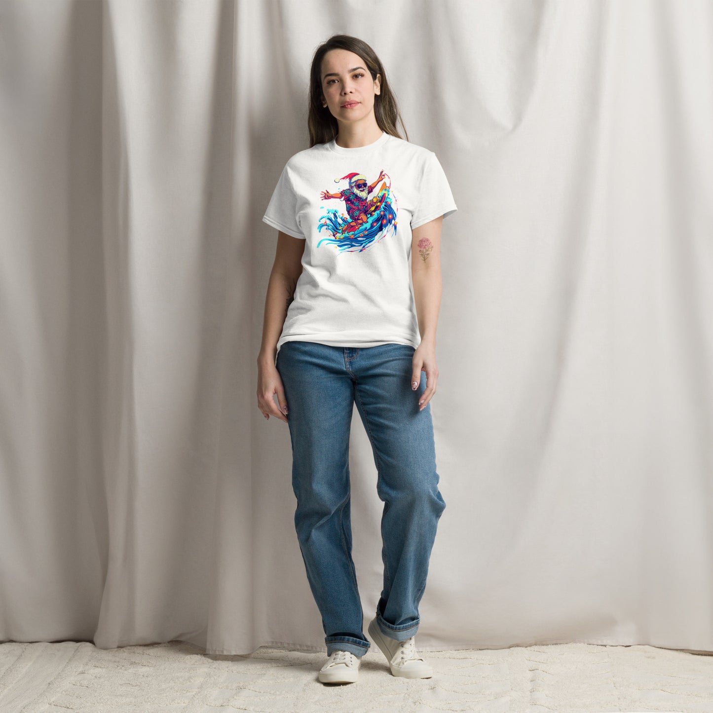Surfing Santa, Christmas T-Shirt, Xmas Tee, Funny T-Shirt, Ironic T Shirt, Witty Shirt, Father Christmas, Seasonal