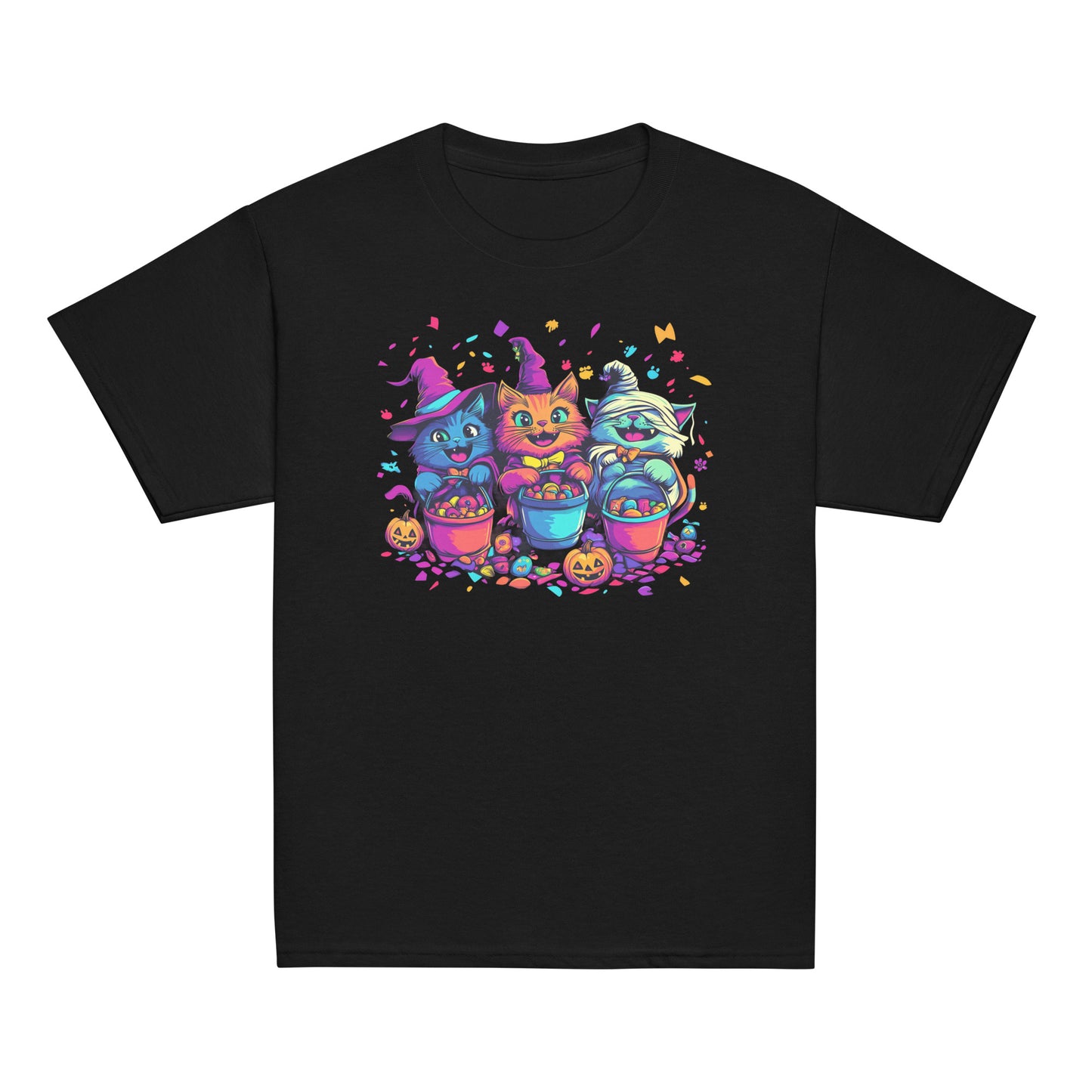 Spooky Cat Trick-or-Treaters, Cute Halloween Cat Youth T-Shirt, Kitten T Shirt, Cats Trick or Treating, Kittens Laughing, Kids T-Shirt, Funny Halloween T-Shirt, Halloween Tee