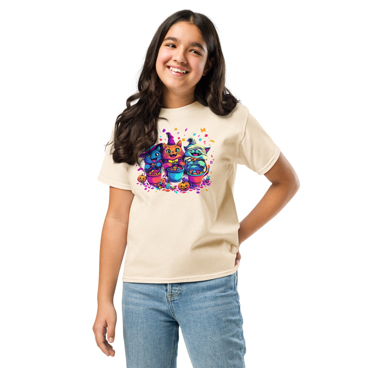 Spooky Cat Trick-or-Treaters, Cute Halloween Cat Youth T-Shirt, Kitten T Shirt, Cats Trick or Treating, Kittens Laughing, Kids T-Shirt, Funny Halloween T-Shirt, Halloween Tee