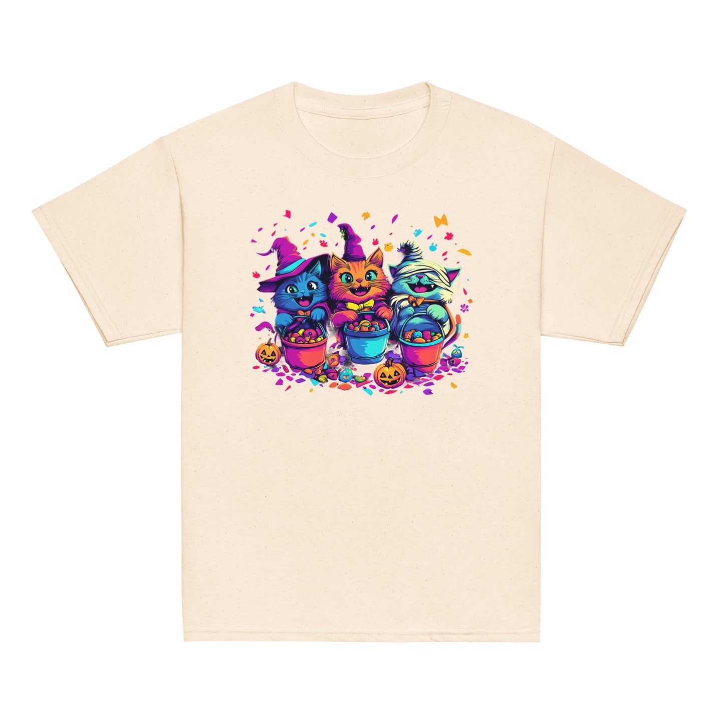 Spooky Cat Trick-or-Treaters, Cute Halloween Cat Youth T-Shirt, Kitten T Shirt, Cats Trick or Treating, Kittens Laughing, Kids T-Shirt, Funny Halloween T-Shirt, Halloween Tee