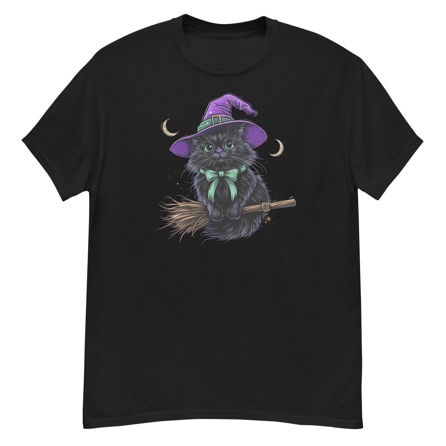 Witchy Kitty Halloween, Cute Cat Riding A Broomstick T-Shirt, Halloween Tee-Shirt, Witch's Cat Shirt, Kitten Tee