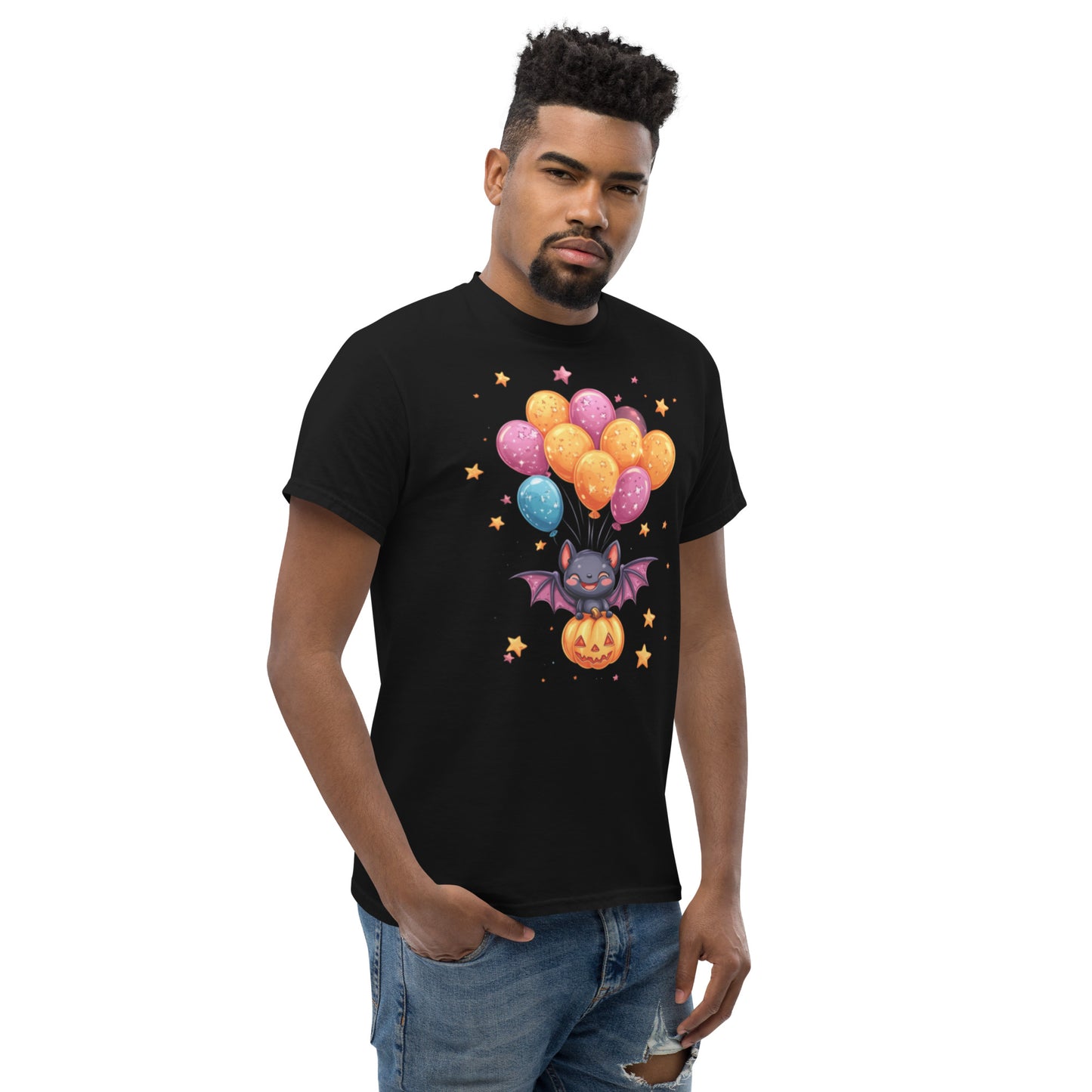 Cute Bat with Pumpkin and Balloons T-Shirt - Funny Halloween T-Shirt, Witty Shirt, Halloween Tee