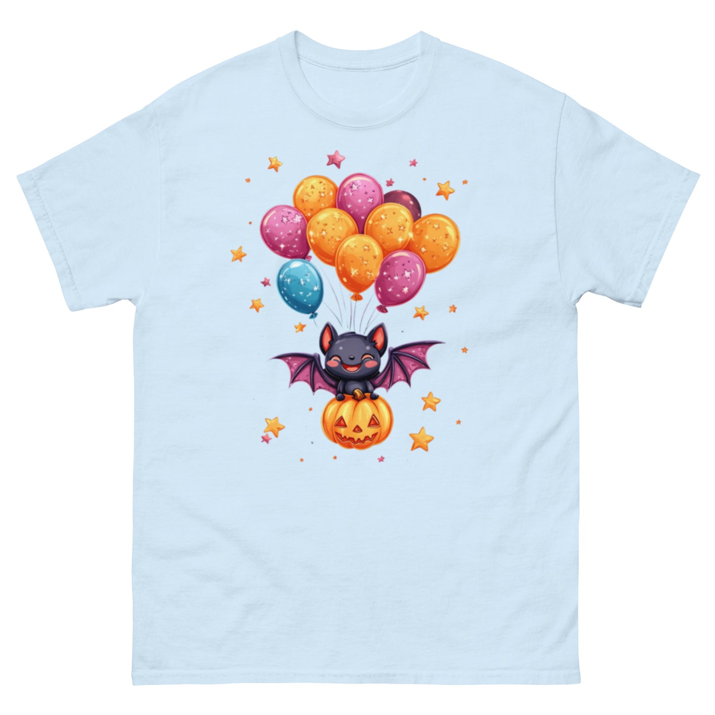 Cute Bat with Pumpkin and Balloons T-Shirt - Funny Halloween T-Shirt, Witty Shirt, Halloween Tee