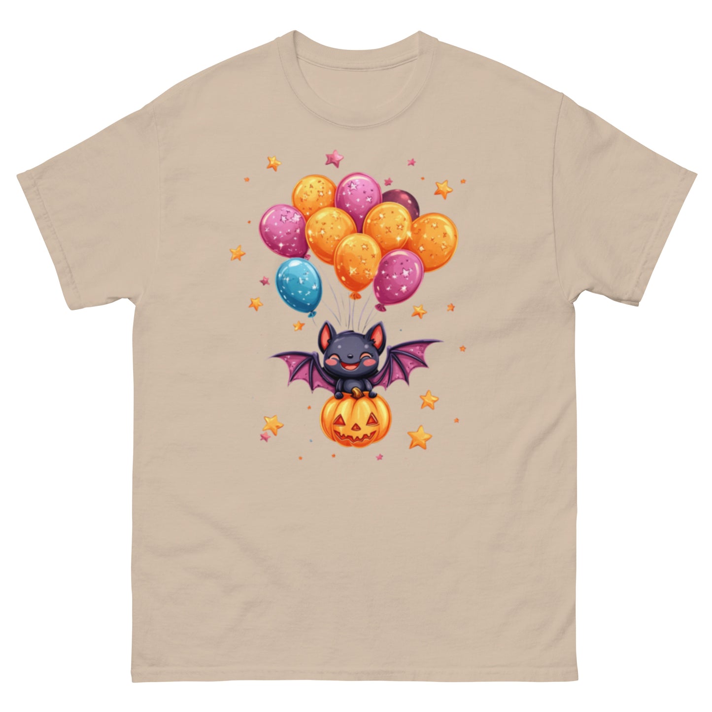 Cute Bat with Pumpkin and Balloons T-Shirt - Funny Halloween T-Shirt, Witty Shirt, Halloween Tee