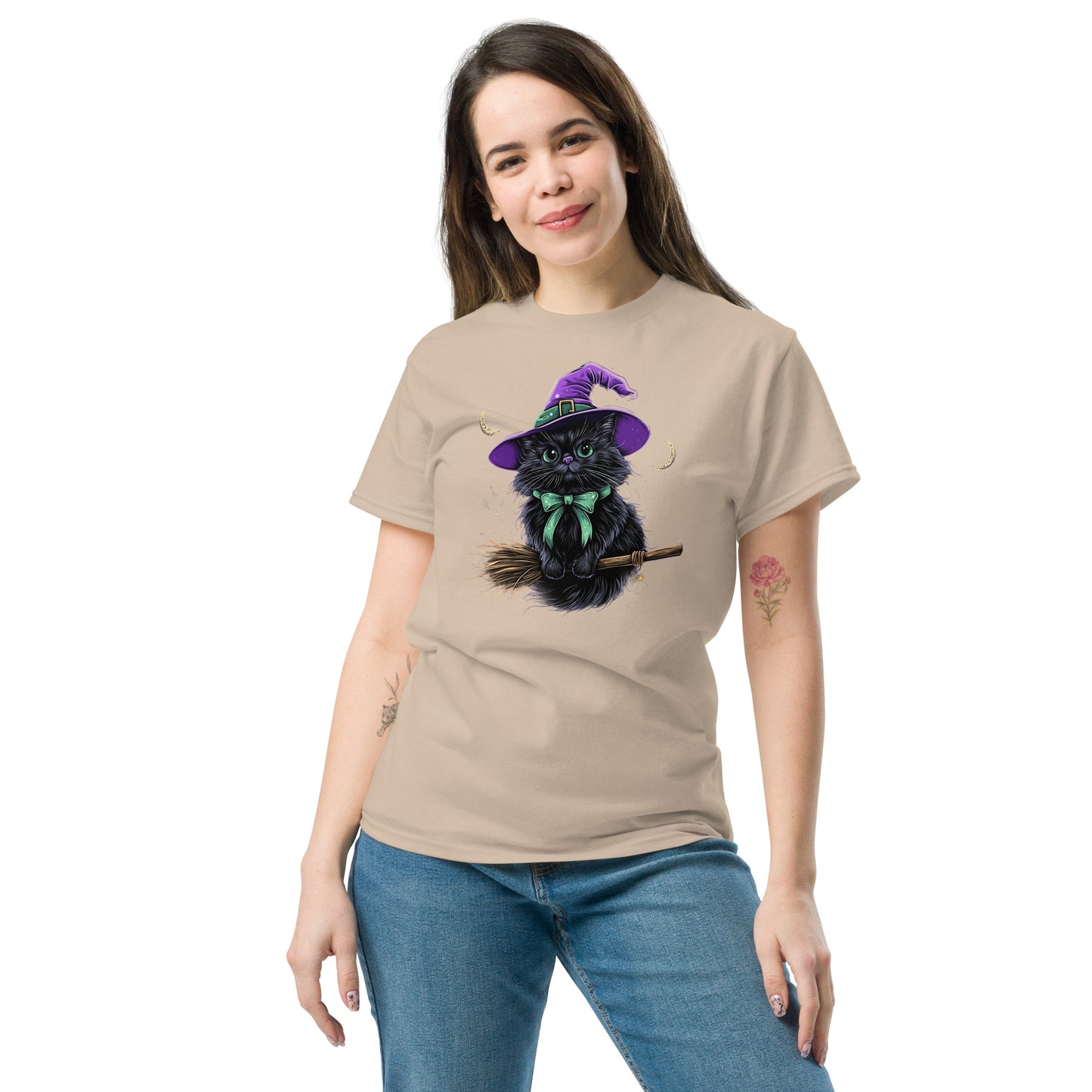 Witchy Kitty Halloween, Cute Cat Riding A Broomstick T-Shirt, Halloween Tee-Shirt, Witch's Cat Shirt, Kitten Tee