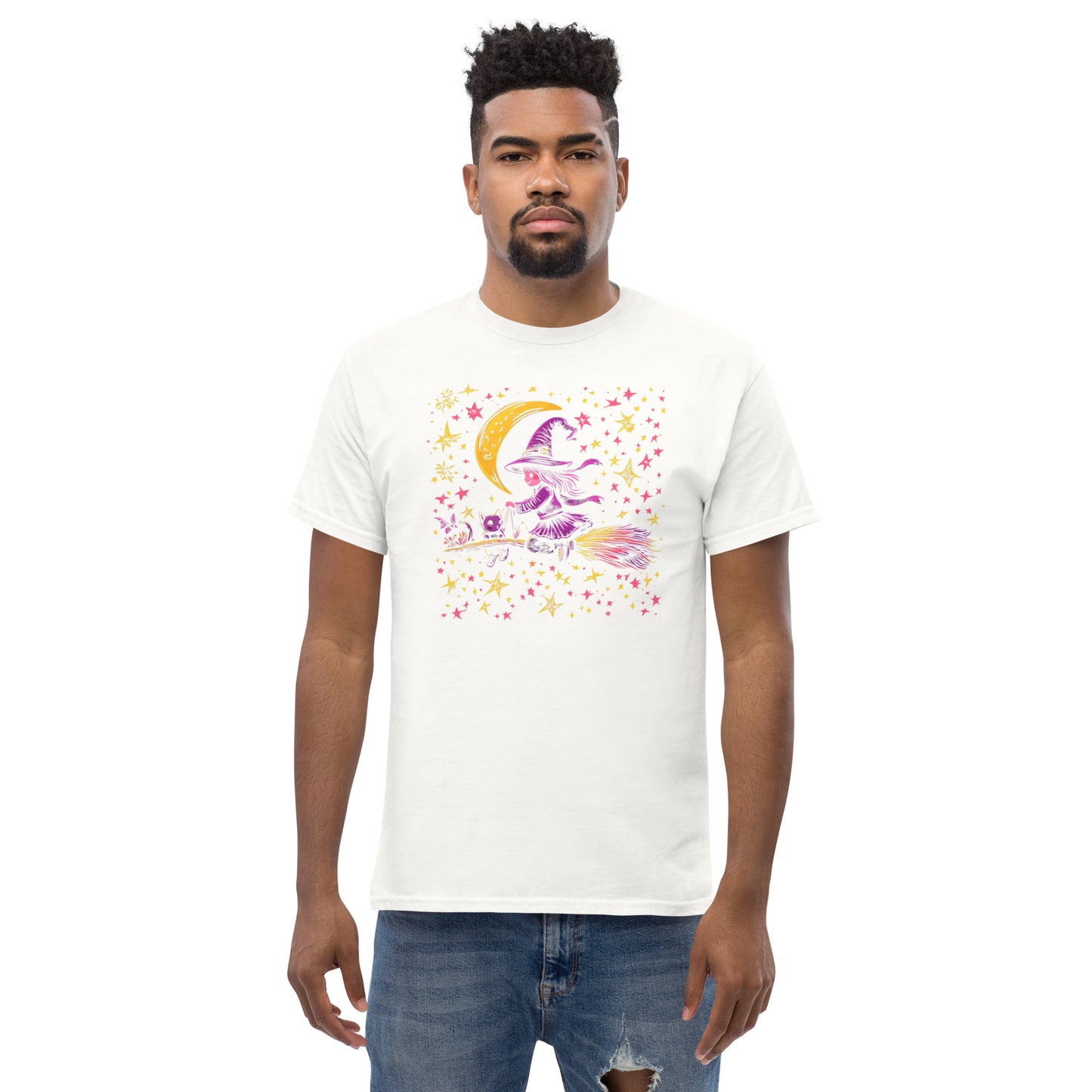 Witchy Cat Night Ride, Cute Witch and Cat on Broomstick T-Shirt - Halloween T Shirt, Halloween Tee