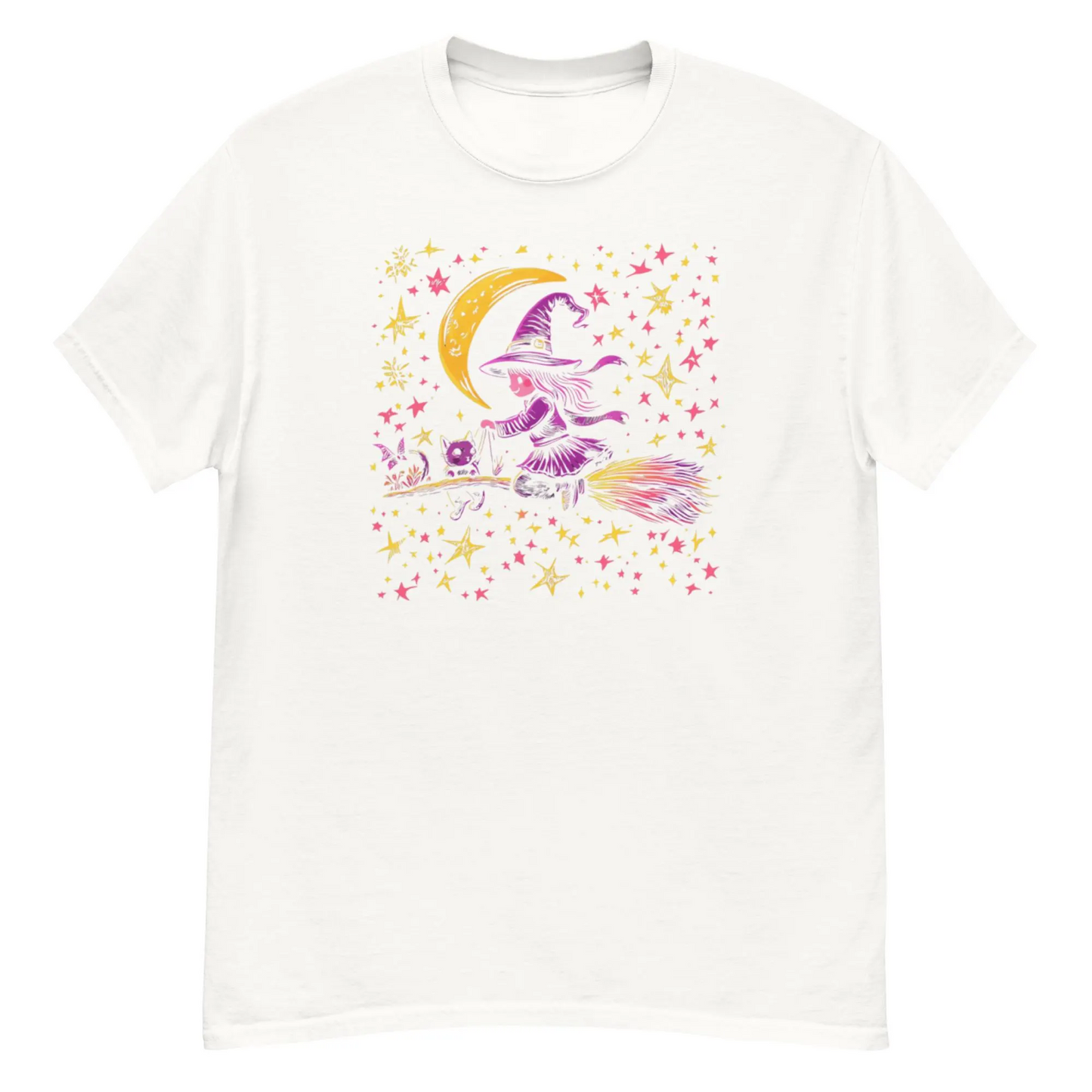 Witchy Cat Night Ride, Cute Witch and Cat on Broomstick T-Shirt - Halloween T Shirt, Halloween Tee