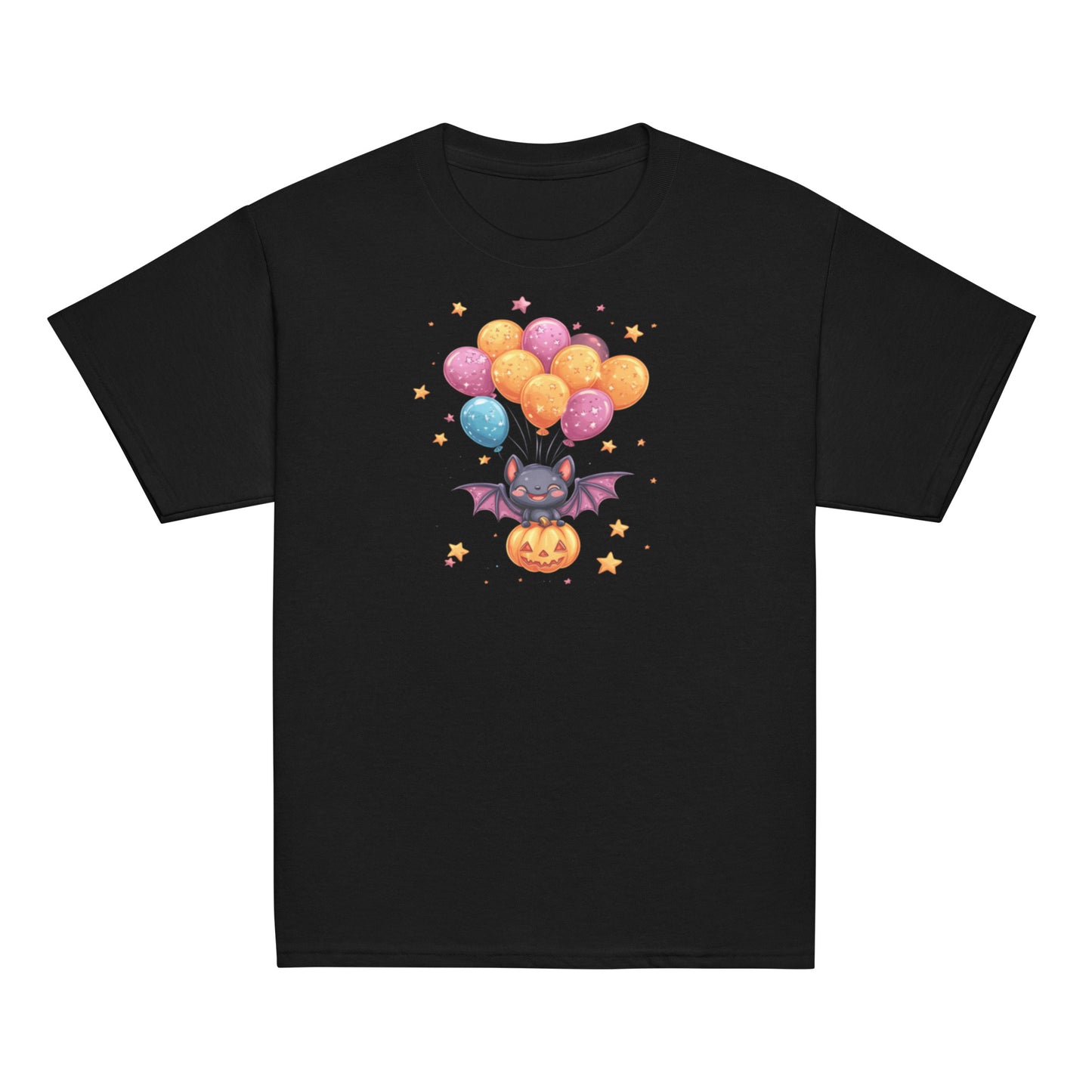 Cute Bat with Pumpkin and Balloons T-Shirt - Kids Funny Halloween T-Shirt, Witty Shirt, Halloween Tee, Youth Shirt