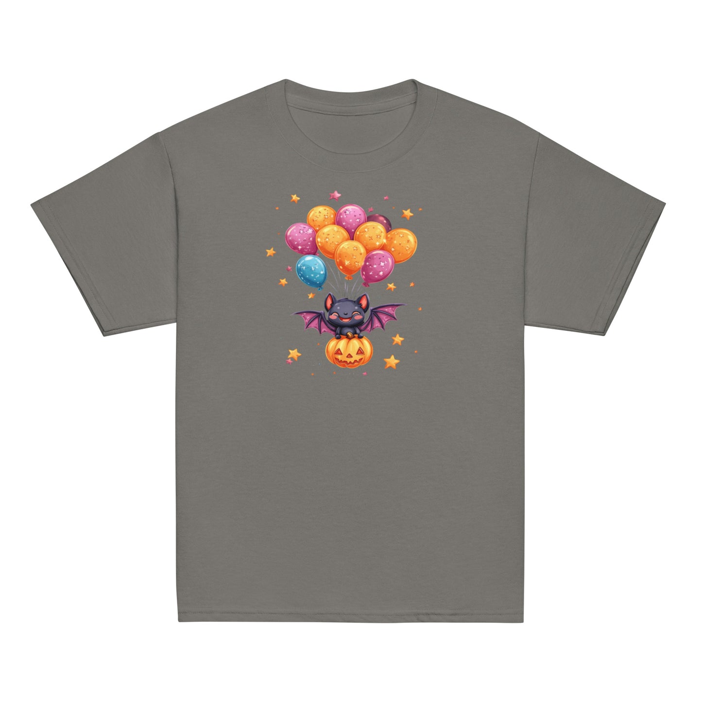 Cute Bat with Pumpkin and Balloons T-Shirt - Kids Funny Halloween T-Shirt, Witty Shirt, Halloween Tee, Youth Shirt