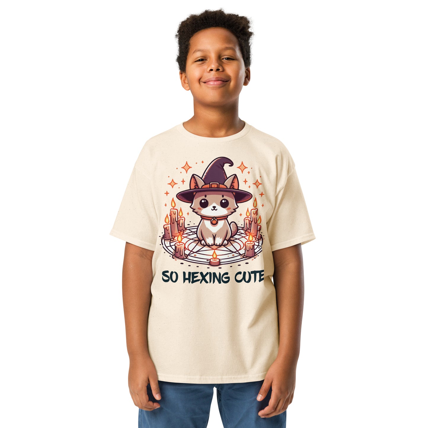 Kids' "So Hexing Cute" - Cute Kitten Halloween Youth T-Shirt, Funny Halloween Cat T-Shirt, Ironic T Shirt, Witty Shirt, Cat Shirt, Halloween Tee